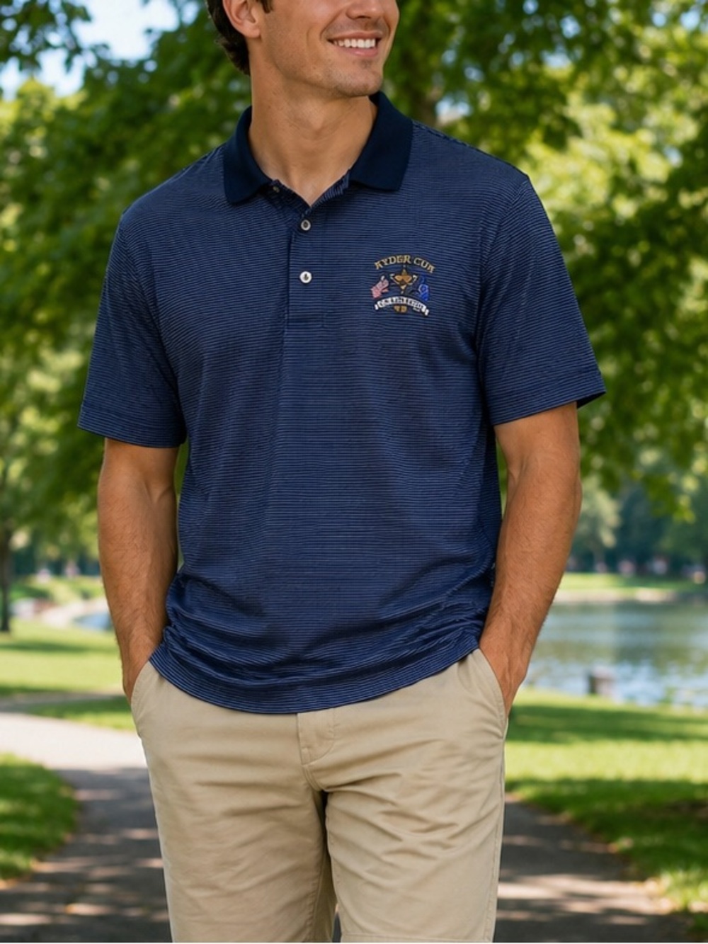 Ashworth navy blue Ryder Cup Oakland Hills polo size men's XL in good condition